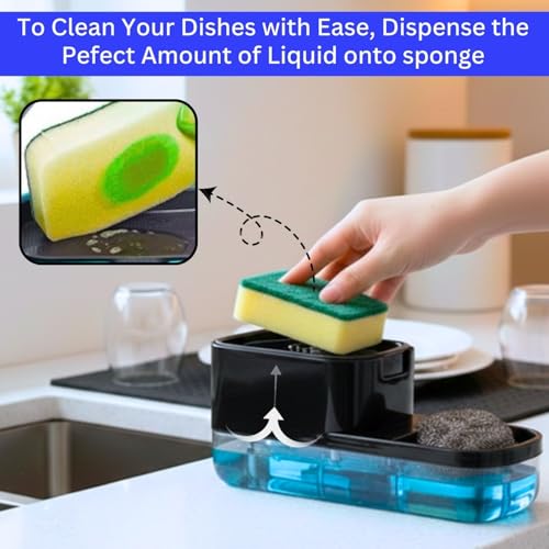 Image of Ranox Soap Dispenser for Kitchen Sink Accessories, Dish Wash Liquid Dispenser Pump 400ml with Sponge Holder, Bathroom Soap Dispensers, Kitchen Sink Organizer
