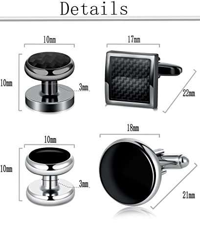 10Pcs Cufflinks for Men Classic Design Carbon Fiber Cufflinks Tuxedo Shirt Stud Set for Wedding Business Birthday Meeting Black Tone Cufflinks2