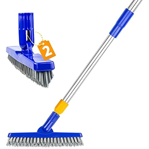 ITTAHO 2 Pack Grout Brush with Long Handle, 56.5'' Swivel Grout Cleaning Brush,V-Shape Grout Scrub Brush, Extendable Handle Grout Cleaner Brush for Tile Floors，Bathroom,Baseboard,Shower,Corner Cover