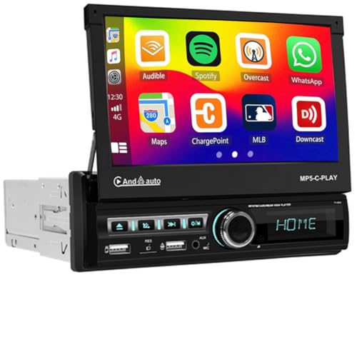 1 Din Autoradio Carplay Android Auto sans Fil, Écran Tactile Rétractable 7 Pouces Radio pour Voiture Stéréo avec Récepteur Bluetooth FM Caméra de Recul...