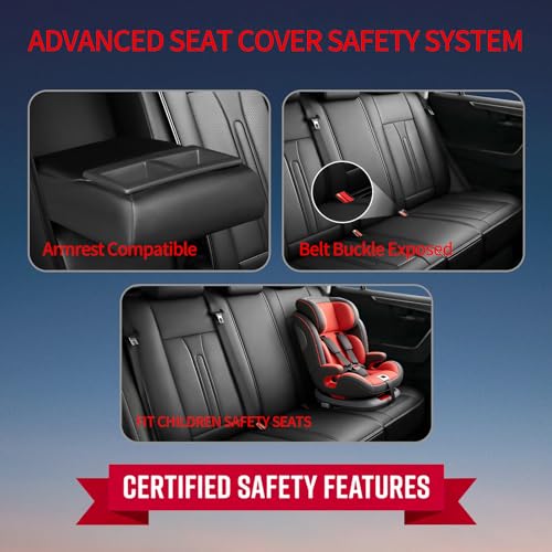 Image of Fit Acadia Car Seat Covers (5 Seats Full Set) Compatible with GMC Acadia 2007-2024 2025 2026 - Full Coverage Premium Breathable Leather,Airbag Compatible,Waterproof & All-Weather,Black