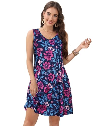 Image of CHICGAL Womens Summer Dresses Casual Sleeveless Loose T Shirt V Neck Sundress Swing Beach Cover Up with Pockets 2026