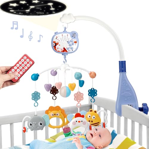 YRBXZXA Móvil para cuna de bebe, Juguetes para Cuna de Bebe Musical Giratoria 360° con Proyección y Mando A Distancia,...