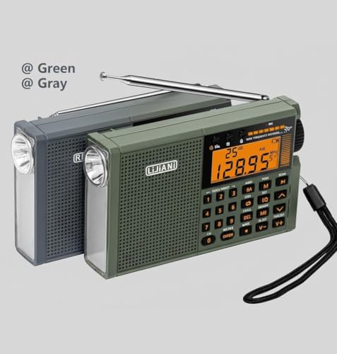 Image of Multiband Shortwave Radio AIR /VHF /AM /FM /SW /Weather Bands Transistor with TF Card /Flashlight,Key Backlight, Digital Record, Alarm Clock Powered by AA and Lithium Battery(Green)