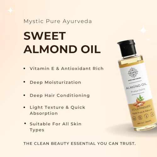 Image of Mystic Pure Sweet Almond Oil For Glowing Skin, Body Massage & Hair Growth | Organic Therapeutic Grade - 200ml