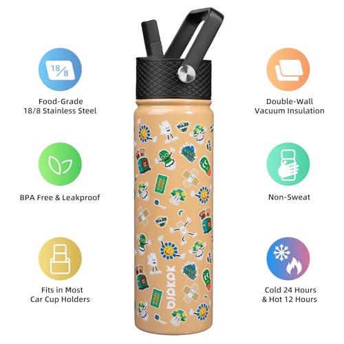 Image of BJPKPK Insulated Water Bottle, 22oz Stainless Steel with Straw Lid