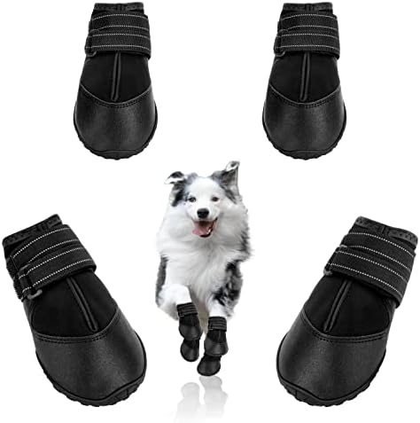 DcOaGt Dog Boots,Waterproof Dog Shoes for Large Dogs with Anti-Slip Rubber Sole,Breathable Paw Protector Booties for Hot Pavement Winter Snow Rain Hiking with Reflective Straps,Black 4PCS Size 8