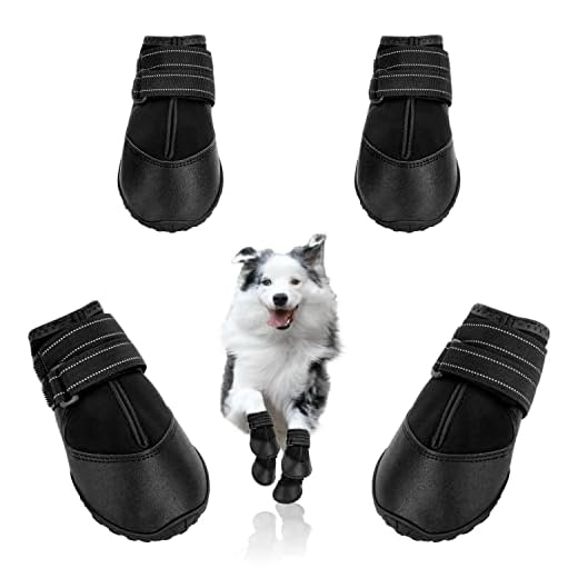 DcOaGt Dog Boots,Waterproof Dog Shoes for Large Dogs with Anti-Slip Rubber Sole,Breathable Paw Protector Booties for Hot Pavement Rain Hiking,Black 4PCS(Size 7)