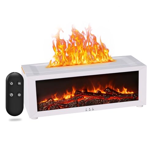 Fireplace Flame Essential Oil Diffuser 7-Color LED Ultrasonic Aromatherapy Humidifier 150ml Cool Mist with Remote Control and Timer for Home Bedroom Office Yoga (White)