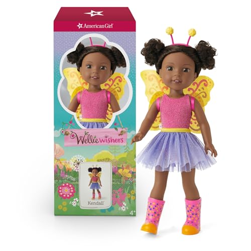 American Girl WellieWishers 14.5-inch Kendall Doll with Pink Leotard Mesh Skirt Headband and Boots For Ages 4+