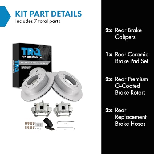 Image of TRQ Rear Brake Pad and Rotor Set Ceramic Coated Rotors Calipers Compatible with 2010-2021 Lexus GX460 2010-2020 Toyota 4Runner