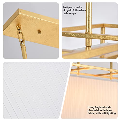 Vezzio Gold Dining Room Chandelier Modern Rectangle Fabric Chandelier Gold Dining Room Over Table Chandelier 6 Lights Gold Rectangular Dining Room Pendant Light for Kitchen Island