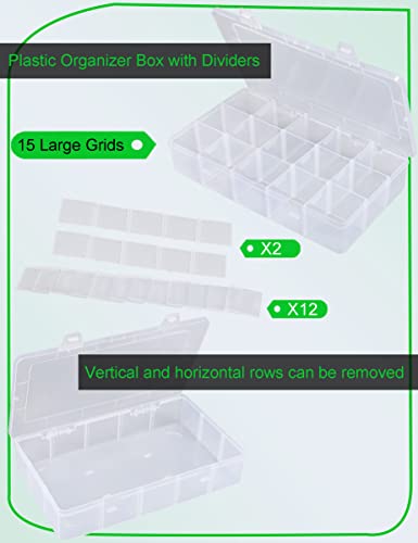 Tnqhuq 15 GRIDS BOX, 2 PACK Plastic Organizer Box Craft Box Bead Organizer Tackle Box Organizer 2 Pack 15 Large Grids Clear Craft Storage Box Snackle Box Container Washi Tape Organizer thumb #1