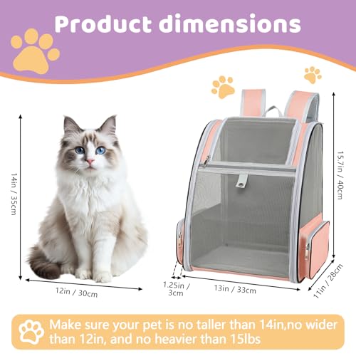 Cat Backpack Carrier Large Pet Backpack for Small Dog Medium Cat Puppy Kitten Bunny up to 15lbs, Ventilated Mesh Dog Collapsible Travel Backpack for Hiking Walking Outdoor