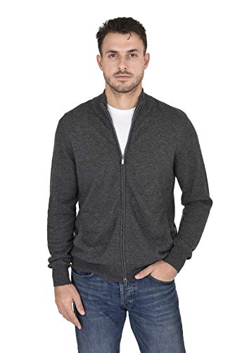 Cashmeren Men's Mock Neck Zip Up Cardigan 100% Merino Wool Classic Knit Long Sleeve Zipped Down Sweater