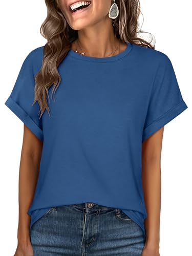 ANRABESS Women's Oversized Short Sleeve T Shirts Summer Tops,Dark Blue,M