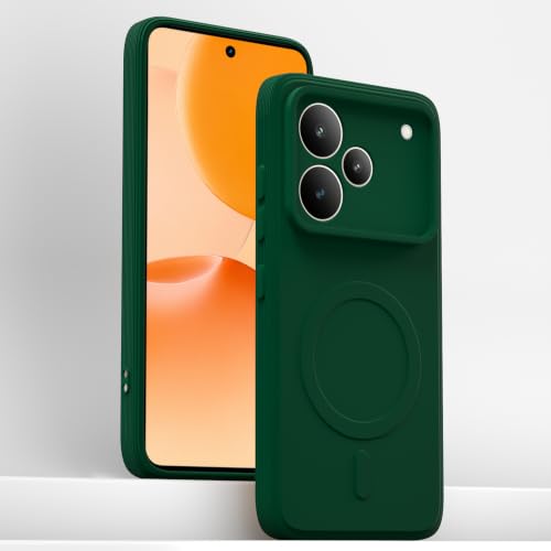 Image of Outlouders Back Cover for Realme P4 Pro 5G Soft Matte Silicone Cover with Slim Fit | Mag-Safe Logo (Not Mag-Safe Compatible) | Shockproof | Camera Protection Bumper Case (Green)