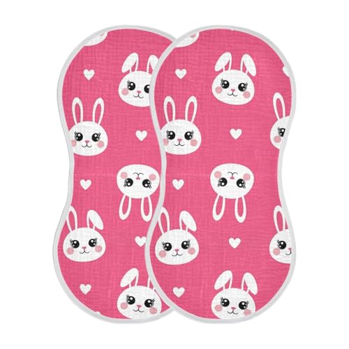Cartoon Bunny Heart Pink Baby Burp Cloths Cotton Washcloths Super Soft Absorbent Burping Rags for Baby Girl Boy Muslin Burp Cloths 2 Pack2