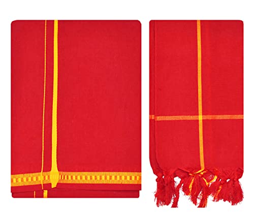Image of TUNI MANI Men's Polycotton Temple Wear Dhoti with Angavastharam Towel