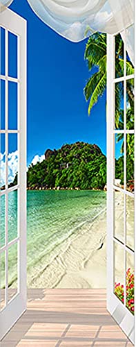 Chezmax 3D Natural Scenery Landscape Door Sticker Self-Adhesive Wallpaper Waterproof Removable Door Mural Decal For Room Bedroom Wardrobe Home Office Decoration 35.4" W X 78.7" H (Window Seaside) #TOP12