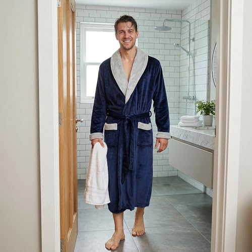 Image of U2SKIIN Mens Fleece Robe Plush Collar Shawl Bathrobe