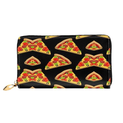 Portefeuille femme motif pizza en cuir zippé grand format avec porte-cartes intégré