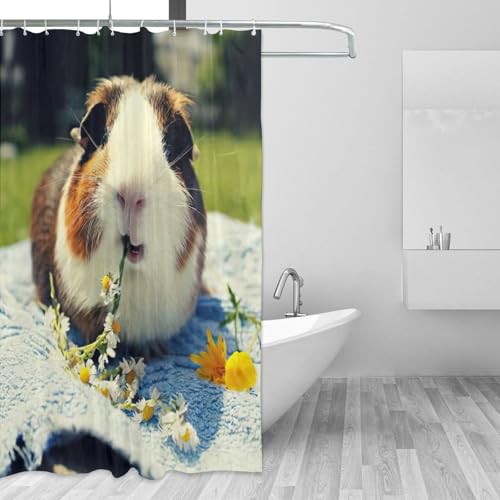 Rideau de douche imprimé cochon d'Inde : accessoires de salle de bain polyester 183x183 - 4