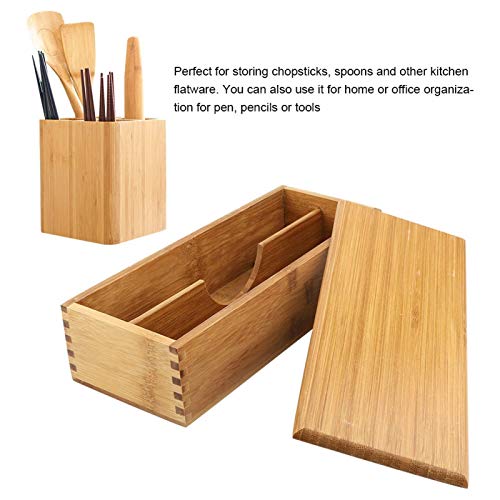 Cyrank Wooden Cutlery Box with Lid, Silverware Utensil Holder Japanese Spoon Chopsticks Storage Box Silverware Container Cutlery Storage Drawer for Kitchen Countertop 27 X 11 X 6.6cm - Image 2