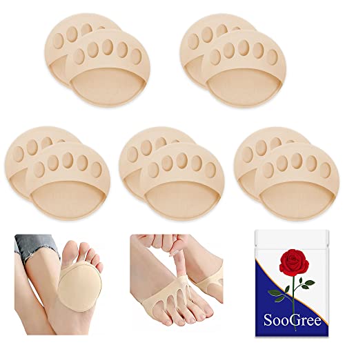 Image of SooGree 5 Pairs Ball of Foot Cushion,Thicken Forefoot Cushion Pad,Forefoot Metatarsal Invisible Socks Pads, Reusable Honeycomb Fabric Foot Pads for Women Men Prevention Pain Relief