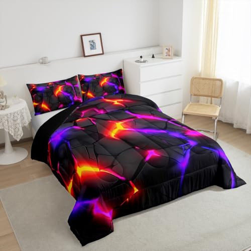 Image of Feelyou Kids Honeycomb Duvet Insert King Size, Purple Black Hexagonal Bedding Set Geometrical Comforter Set Boys Girls Teens Bedroom Decor Bed Set 3Pcs