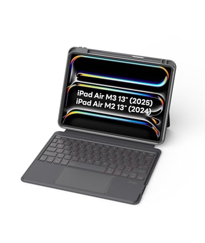 EIP Bluetooth Keyboard Case for iPad Air 13 inch (M3 2025/M2 2024), 13" Magnetic Detachable Case with Trackpad, 7-Color Backlit Keys, Stylus Shortcut Support, Slim Protective Cover