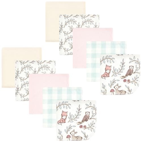 Image of Hudson Baby Unisex Baby Flannel Cotton Poly Washcloths, Girl Woodland Pals 10Pk, One Size