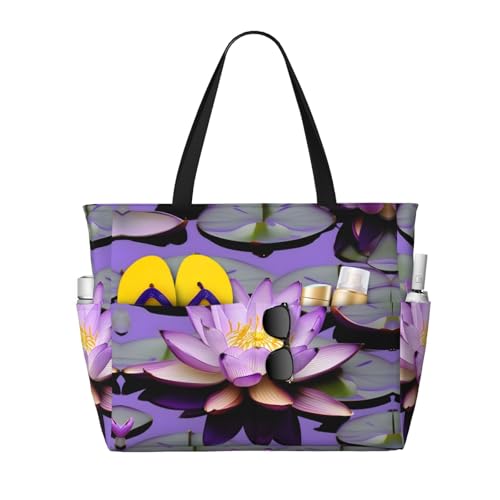 Sac bandoulière anti-pluie noir avec fleurs de lotus violets