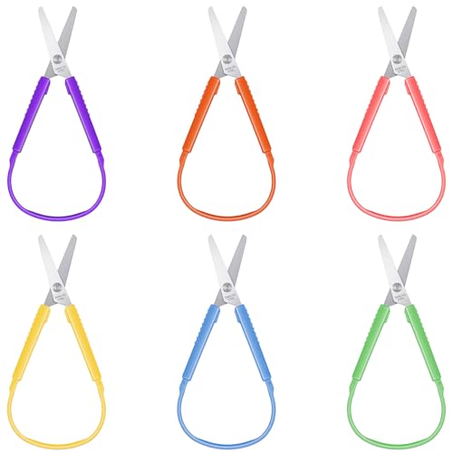 Wanmu - Wanmu 6Pcs Loop Scissors, 5.3 Inches Colorful Handle Self-Opening Safety Scissors, Mini Grip Scissor Special Supplies for Kid Teens Adults, Right and Lefty Support(6 Colors) - -9%