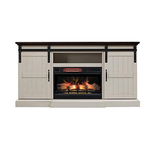 Hogan Electric Fireplace TV Stand with Logset, Weathered White