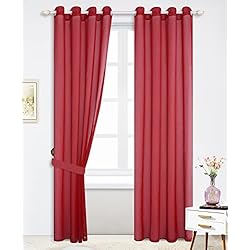 PLUS HOME Cortina Visillo Cocina Salon Dormitorio para Ventana con medidad 140 * 260 Rojo para hogar Cocina Decoracion.