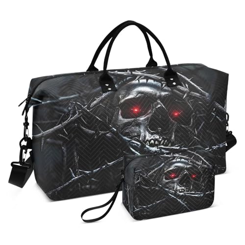 Skull Eye Red Duffle Bag for Travel, Gym Bag with Multiple Interior Pockets for Men Women Overnight Purse Included 20.5 x 1.9 x 13.8 In