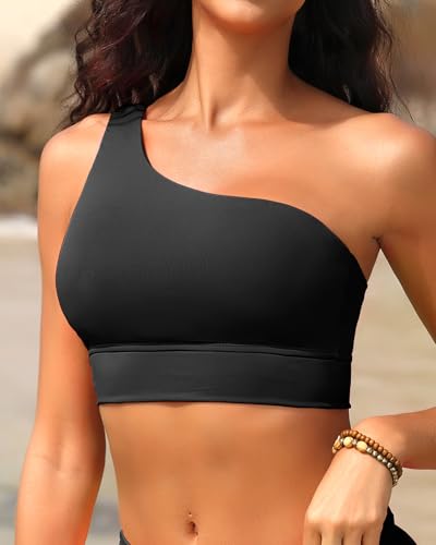 Holipick Women One Shoulder Bikini Tops Only Bathing Suit Top Sports Bra Swim Tops Longline Crop Top for Teen Girls3