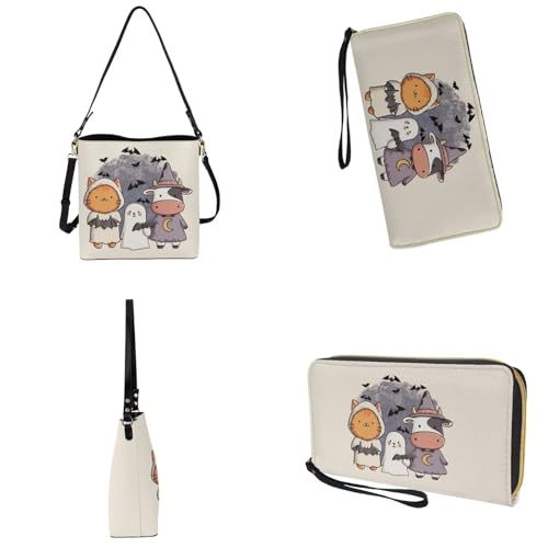 Womens Crossbody Bucket Bag with Wallet Leather Tote Purse Set Top Handle Shoulder Hobo Bag Handbag for Halloween4