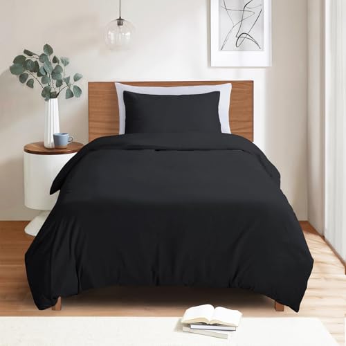Image of Mejoroom Black Twin Duvet Cover Set - Soft and Breathable Twin Bedding Sets with Zipper Closure, 2 Pieces, 1 Duvet Cover (68x90) and 1 Pillow case(20x26)