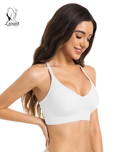 Image of Lusait Lace Bralettes for Women Full Coverage Sexy No Underwire Deep V Racerback Bra Comfort Padded Bras