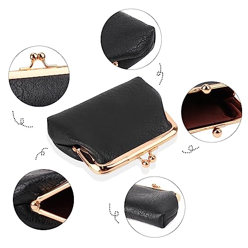 Oyachic 2 Packs Leather Coin Purse PU Car Change Holder Kiss lock Change Pouch with Clasp Vintage Wallets Small Money Bag For Men & Women (black+beige)2