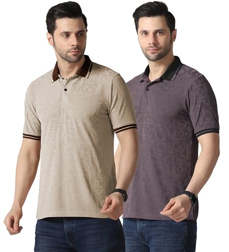 Image of TOPLOT Men's Premium Jacquard Polo T-Shirt | Geometric Textured Design | Contrast Collar & Cuffs | Soft Breathable | Perfect for Office & Casual Wear | Available in Pack of 2 (5281)