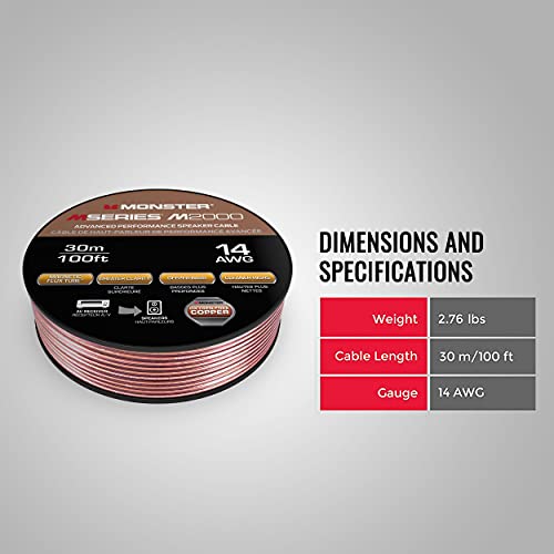 Monster Compact High Performance Xp Speaker Wire Cable Spool - Oxygen-Free Copper Speaker Cable - [100 Ft] [14 Gauge Awg] #TOP4