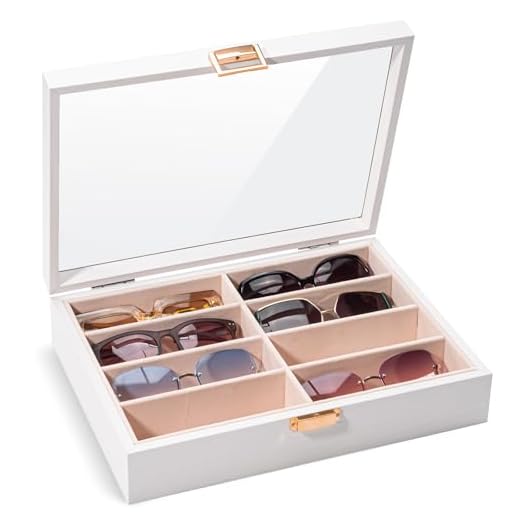 ProCase Porta Occhiali da Sole in Legno 8 Slots, Porta Occhiali Multiplo da Casa, Espositore Occhiali da Sole con Coperchio in Vetro -Bianco