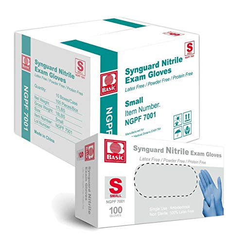Basic Medical Synguard Nitrile Powder Free, Latex Free Medical Grade Gloves (Small, 1000)