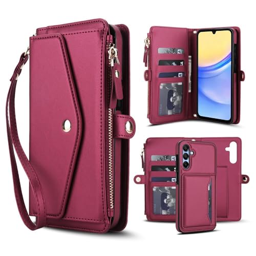 Étui portefeuille cuir amovible magnétique Samsung Galaxy A16 rouge