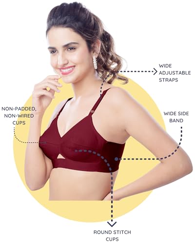 Image of Brida Kavya Xtra Soft Cotton Round Stitch Bra for Women | Full Coverage | Double Layered | Non-Padded | Wireless | Saree Bra for Heavy Bust | Daily Use | Combo