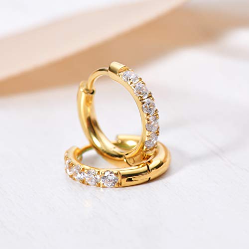 Hypoallergenic Unisex Surgical Steel Small Cubic Zirconia Huggie Hoop Earring, Color Gold - Silver - Rose Gold - Black - Rainbow, Size 6mm- 12mm Safe for Sensitive Ear3