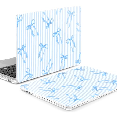 Image of MEEgoodo for M5 /M4 /M3 /M2 MacBook Air 15 inch Case 2026 2025 2024 2023, Case Fit Model (A3448 /A3241 /A3114 /A2941) for MacBook Air 15.3 inch, Blue Stripes&Bows